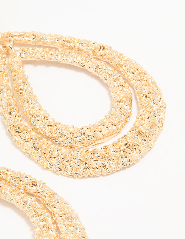 Gold Molten Teardrop Earrings