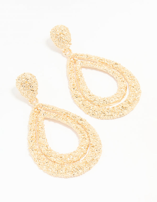 Gold Molten Teardrop Earrings