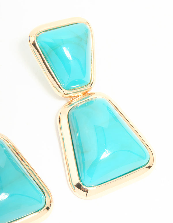 Gold Blue Stone Statement Drop Earrings