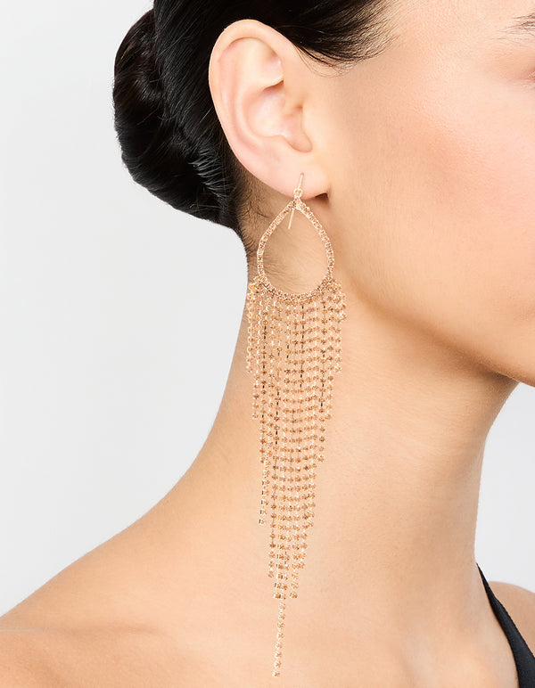 Gold Cupchain Fringe Drop Earrings