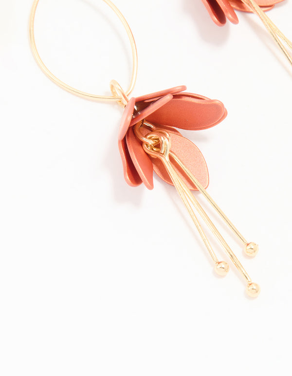 Gold Red Mini Flower Drop Earrings