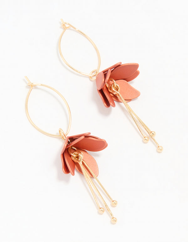 Gold Red Mini Flower Drop Earrings