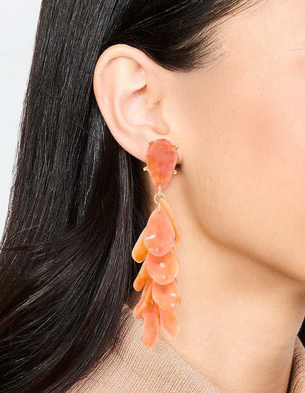 Orange Acrylic Petal Cluster Drop Earrings