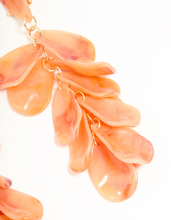 Orange Acrylic Petal Cluster Drop Earrings