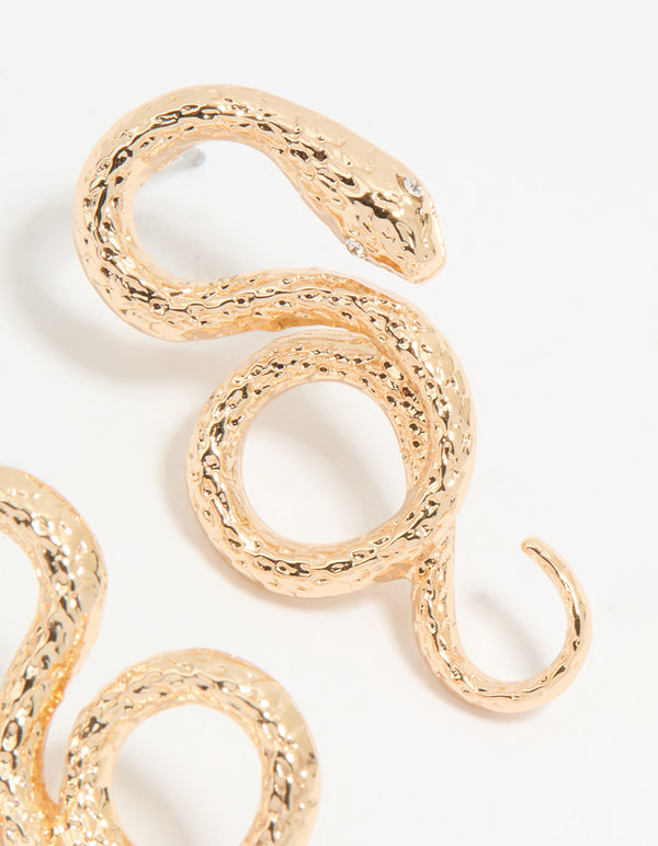 Gold Swirling Snake Stud Earrings