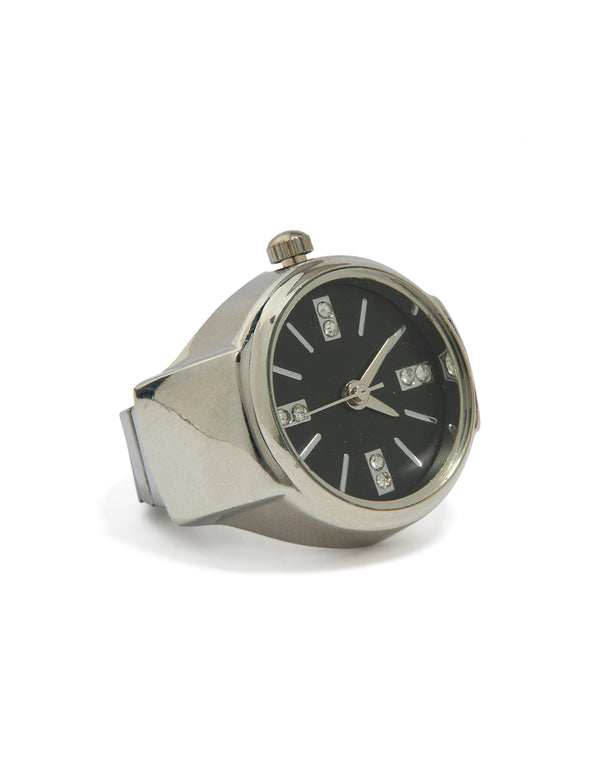 Silver Black Statement Watch Ring