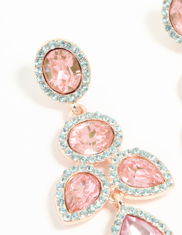 Rose Gold Pink Diamante Opulent Drop Earrings