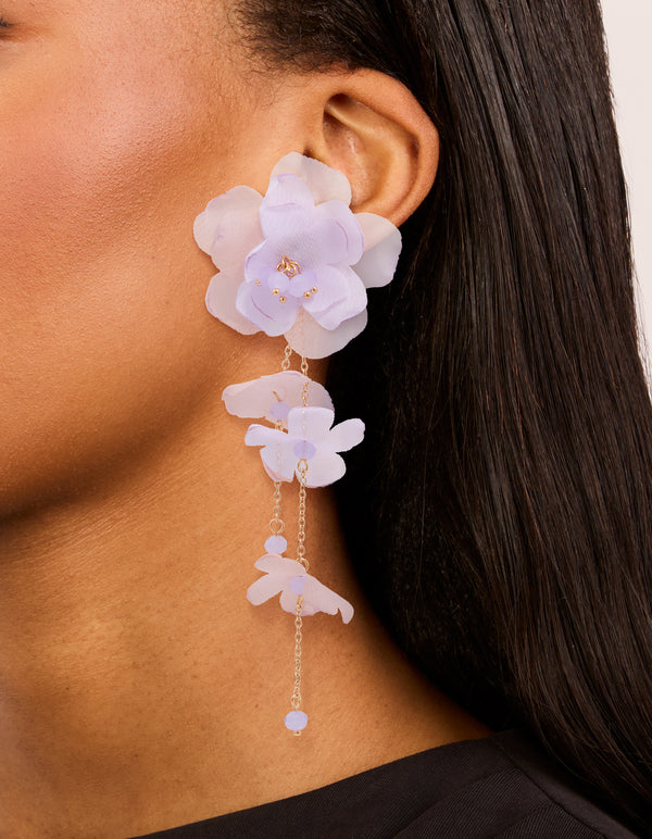 Gold Lilac Ethereal Flower Petal Drop Earrings
