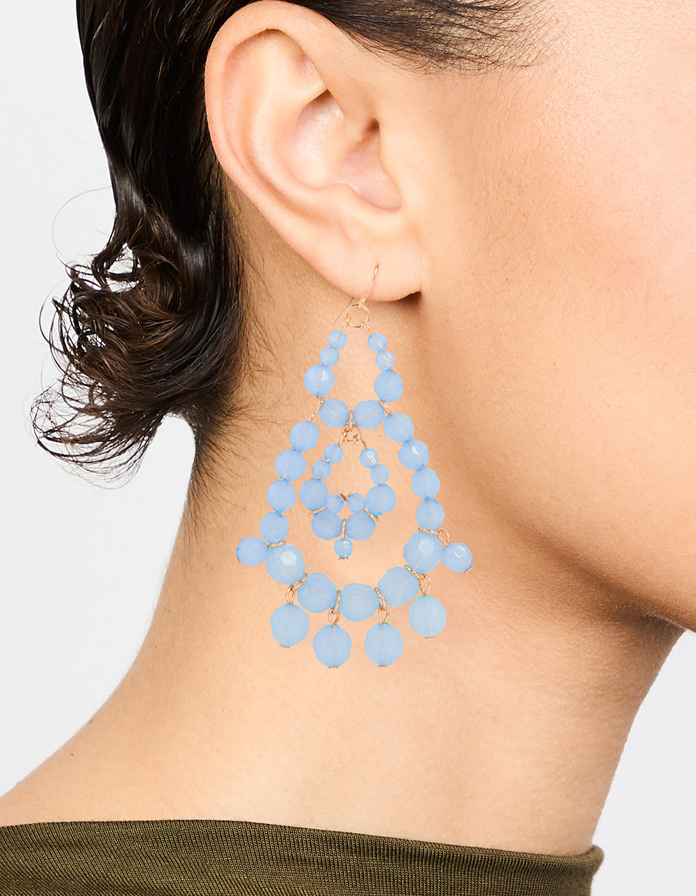Rose Gold Blue Beaded Drop Earrings