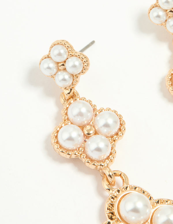 Rose Gold Pearl Flower Drop Earrings