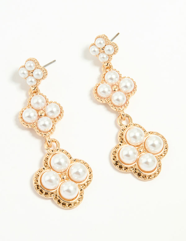 Rose Gold Pearl Flower Drop Earrings
