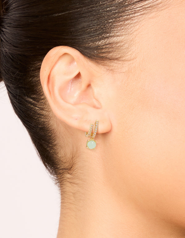 Gold Plated Cubic Zirconia Semi Precious Stone Hoop Earrings