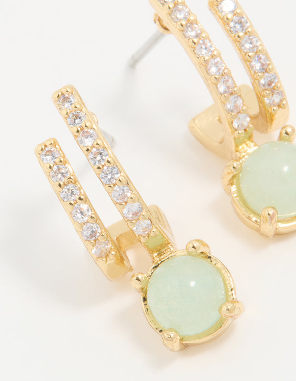 Gold Plated Cubic Zirconia Semi Precious Stone Hoop Earrings