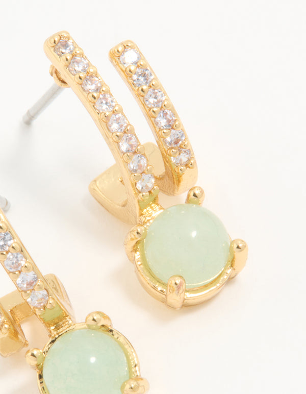 Gold Plated Cubic Zirconia Semi Precious Stone Hoop Earrings