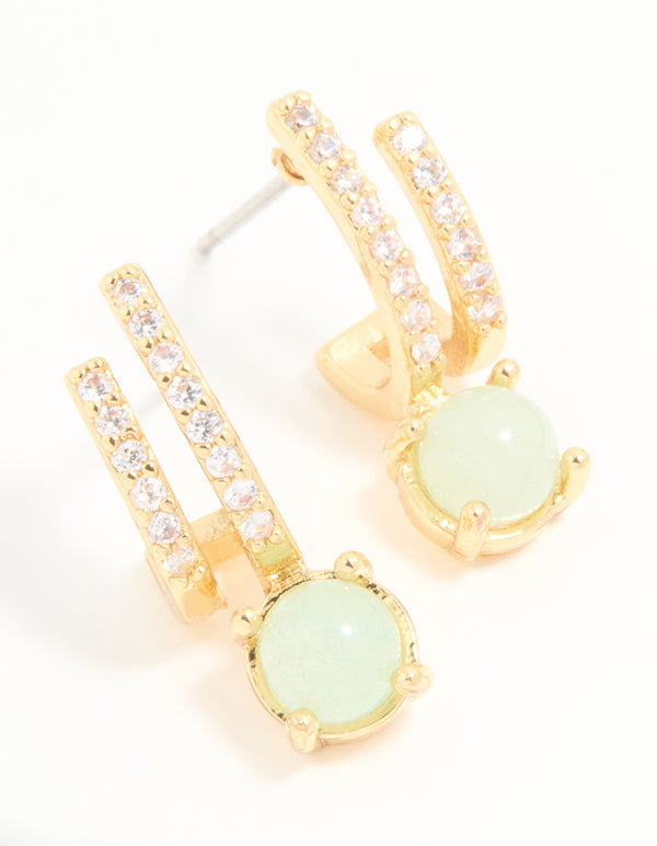 Gold Plated Cubic Zirconia Semi Precious Stone Hoop Earrings