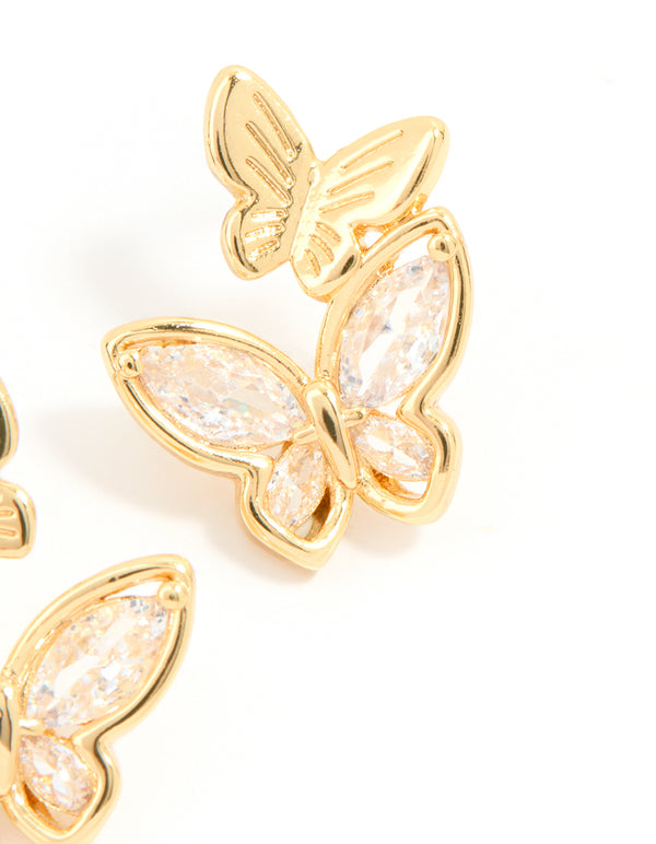 Gold Plated Cubic Zirconia Butterfly Stud Earrings