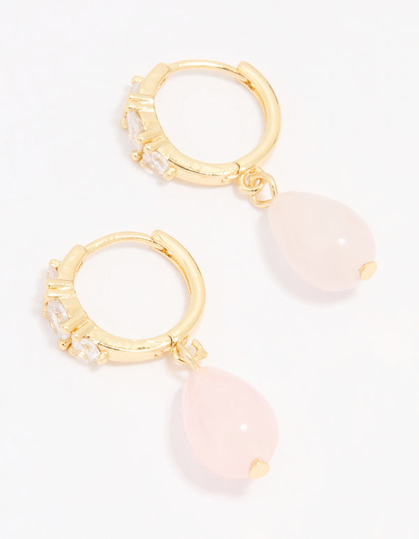 Gold Plated Cubic Zirconia Semi Precious Drop Earrings