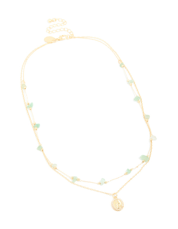Gold Plated Cubic Zirconia Semi Precious Layered Necklace