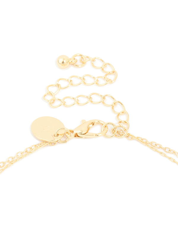 Gold Plated Cubic Zirconia Semi Precious Layered Necklace