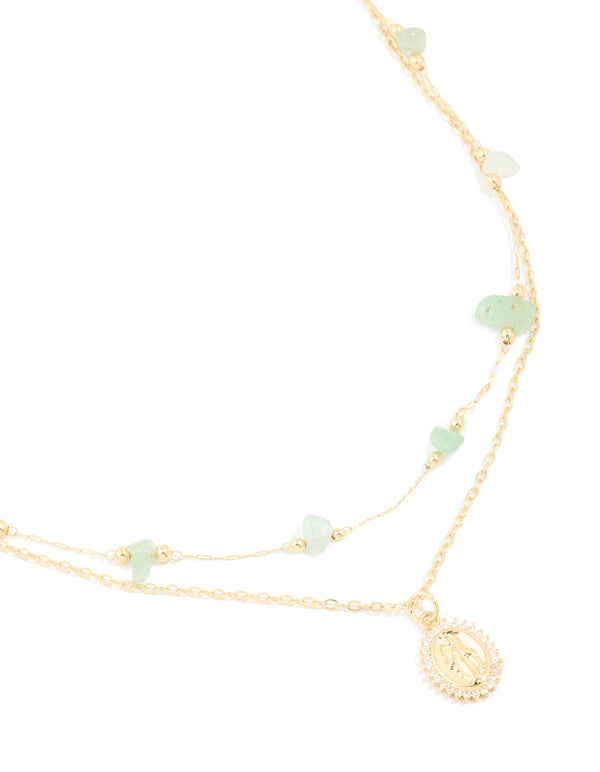 Gold Plated Cubic Zirconia Semi Precious Layered Necklace