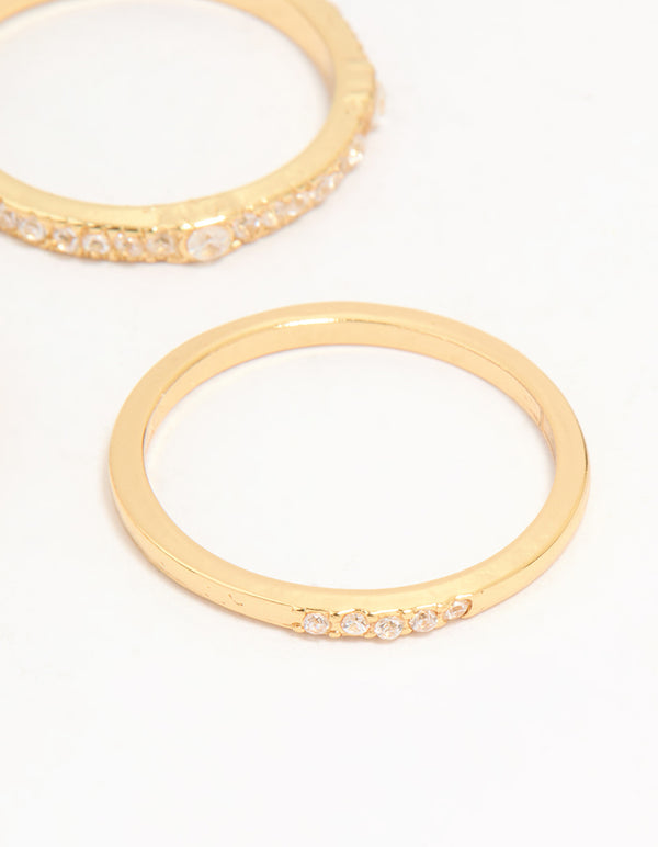 Gold Plated Cubic Zirconia Plain & Heart Stacking Rings 5-Pack