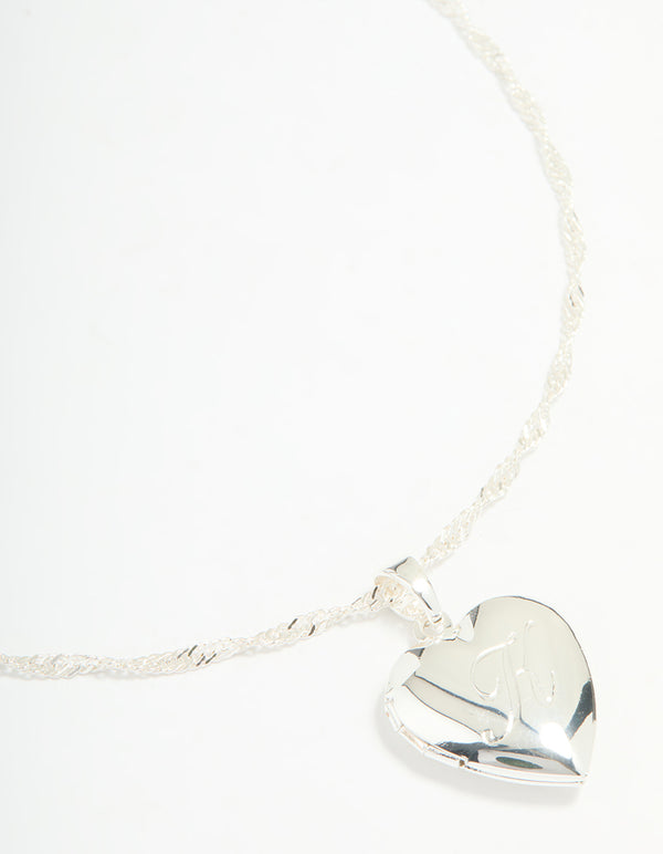 Silver Plated Letter K Heart Locket Necklace