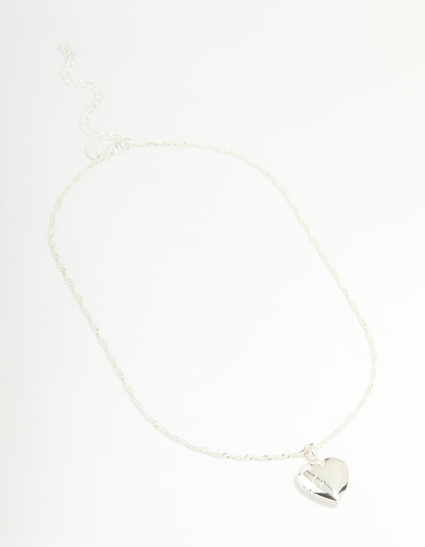 Silver Plated Letter M Heart Locket Necklace