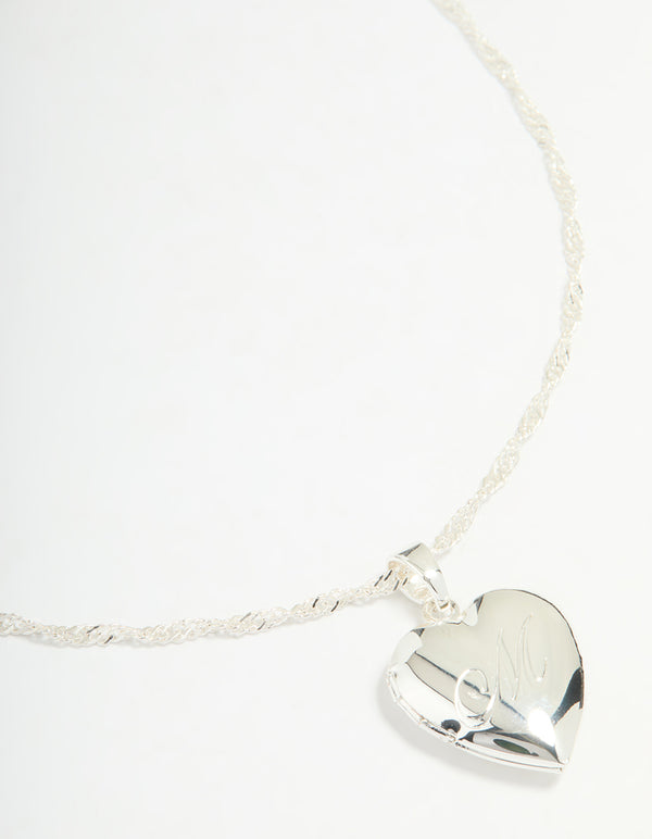 Silver Plated Letter M Heart Locket Necklace