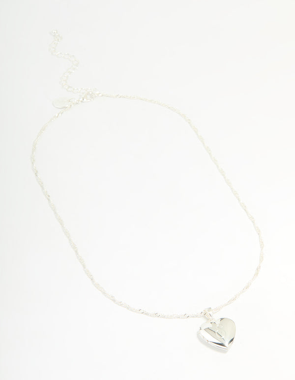 Silver Plated Letter S Heart Locket Necklace
