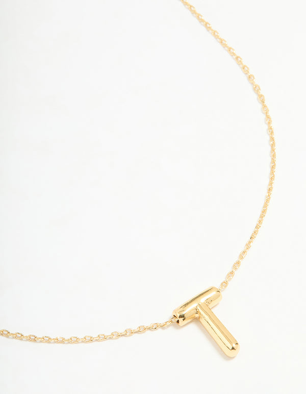 Gold Plated Bubble Letter T Necklace