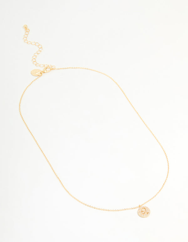 Gold Plated Cubic Zirconia Leo Circle Necklace