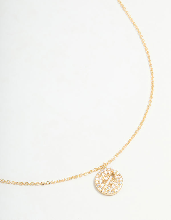 Gold Plated Cubic Zirconia Sagittarius Circle Necklace