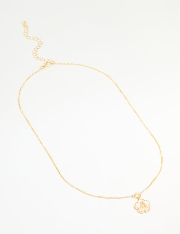 Gold Plated Genuine Shell Letter A Flower Petal Necklace