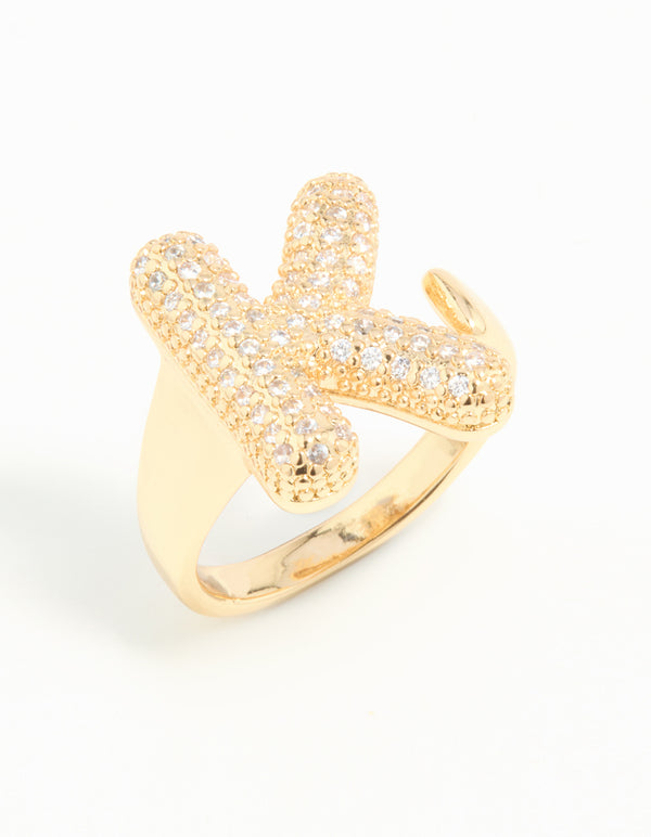Gold Plated Cubic Zirconia Bubble K Pave Ring