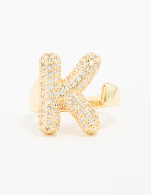 Gold Plated Cubic Zirconia Bubble K Pave Ring