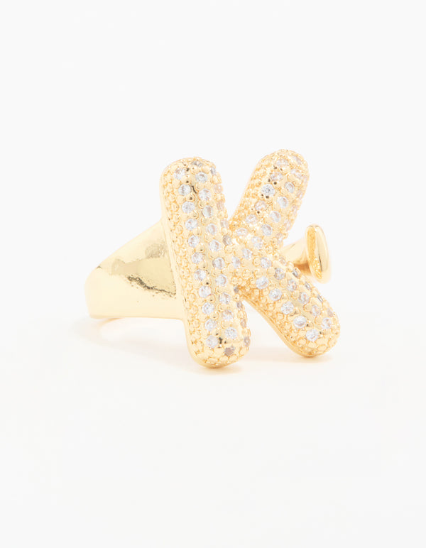 Gold Plated Cubic Zirconia Bubble K Pave Ring