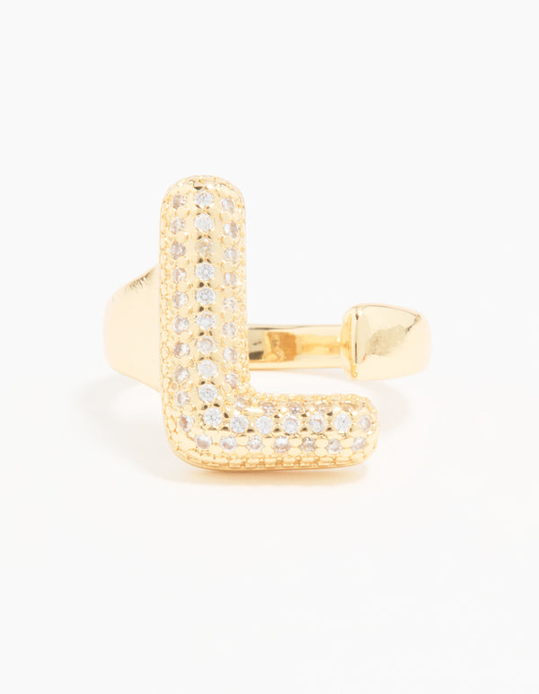 Gold Plated Cubic Zirconia Bubble L Pave Ring