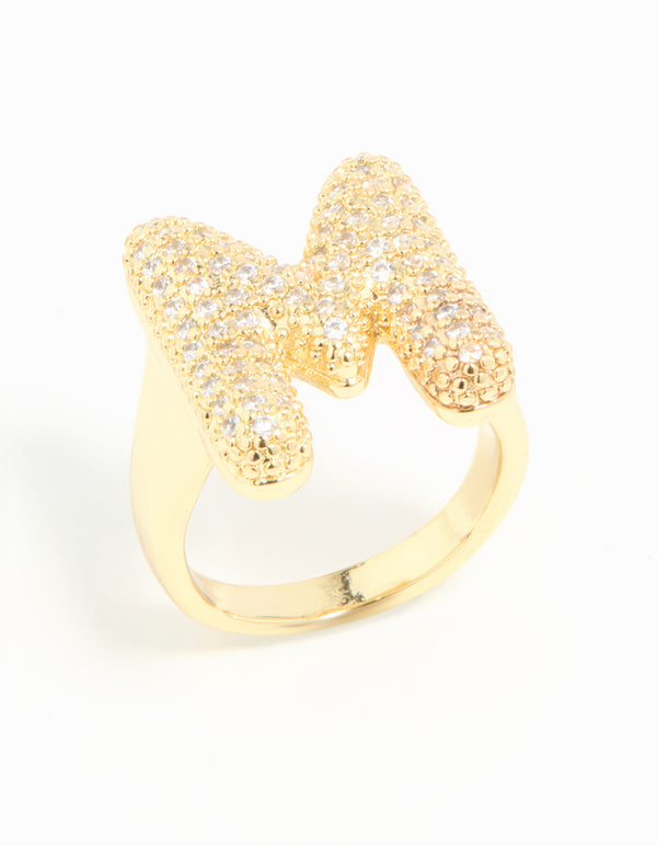 Gold Plated Cubic Zirconia Bubble M Pave Ring