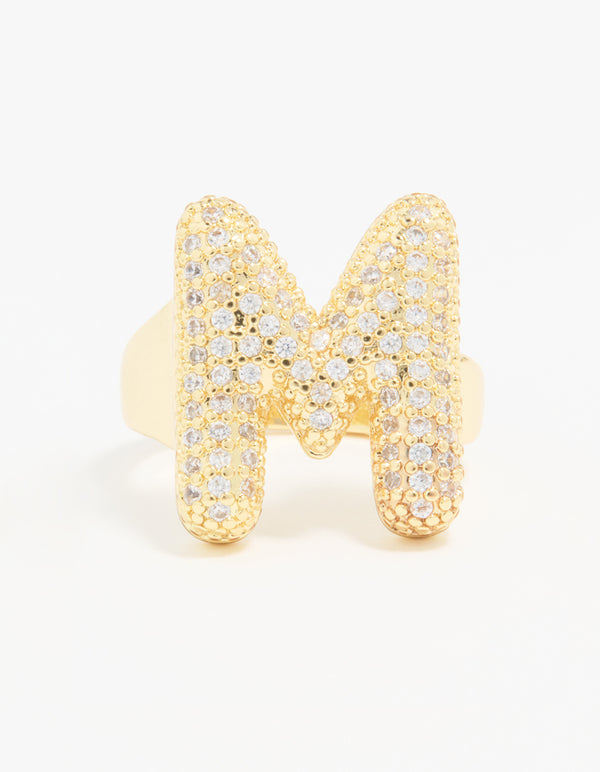 Gold Plated Cubic Zirconia Bubble M Pave Ring