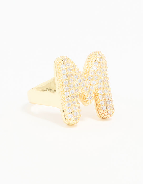 Gold Plated Cubic Zirconia Bubble M Pave Ring
