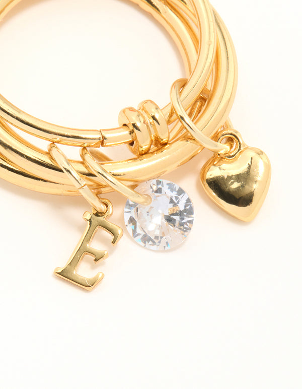 Gold Plated Cubic Zirconia Letter E Charm Ring