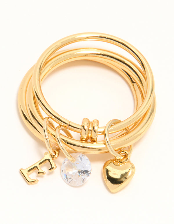 Gold Plated Cubic Zirconia Letter E Charm Ring