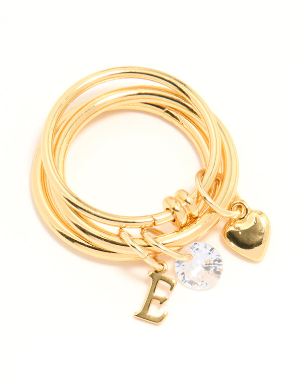 Gold Plated Cubic Zirconia Letter E Charm Ring