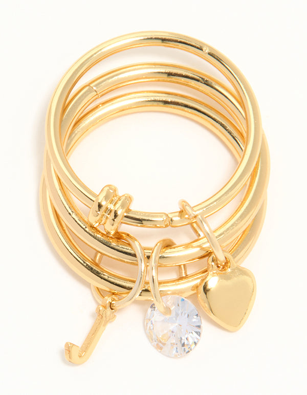 Gold Cubic Zirconia Letter J Charm Ring