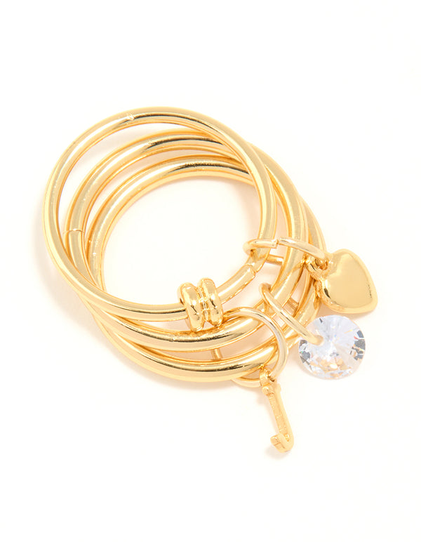 Gold Plated Cubic Zirconia Letter J Charm Ring