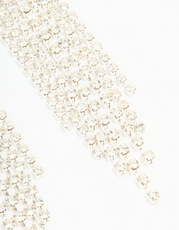Silver Diamante Circle Cupchain Drop Earrings