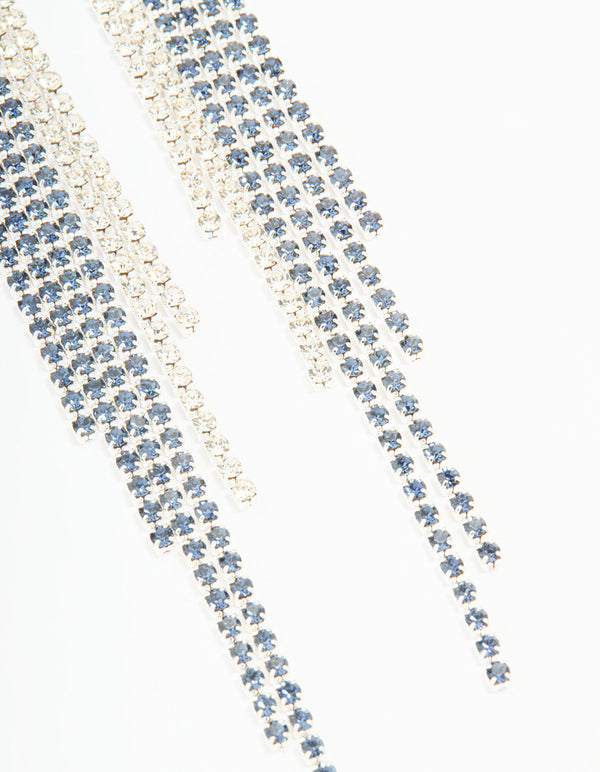 Silver Blue Diamante Twisted Chain Drop Earrings
