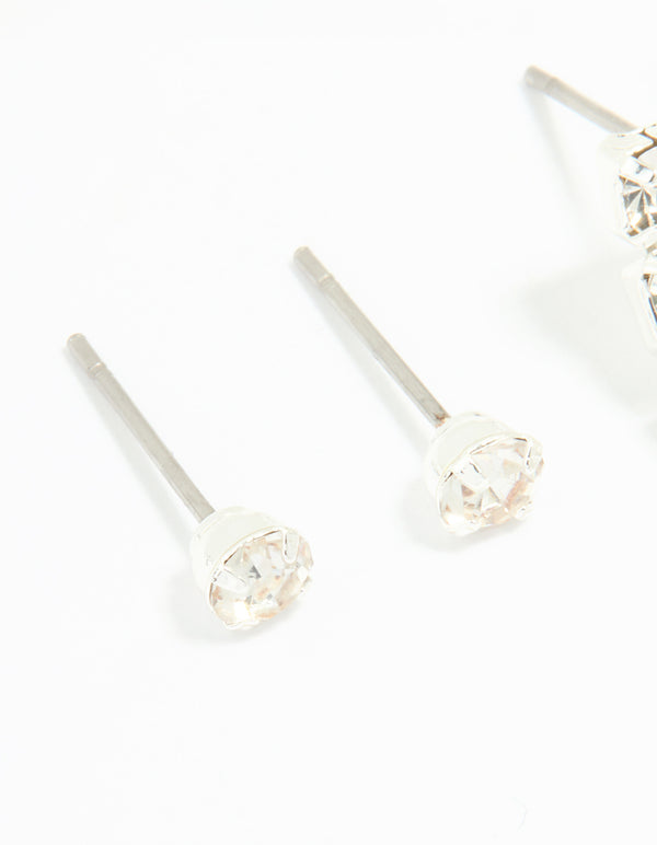Silver Diamante Stud & Cupchain Earrings 3-Pack