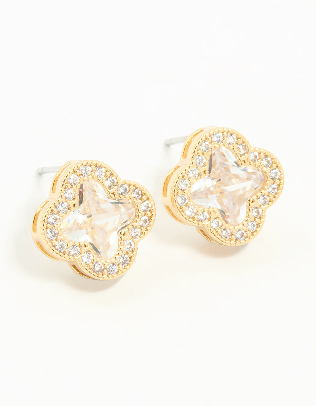 Gold Plated Cubic Zirconia Flower Stud Earrings