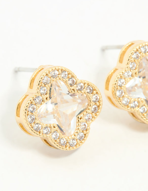 Gold Plated Cubic Zirconia Flower Stud Earrings
